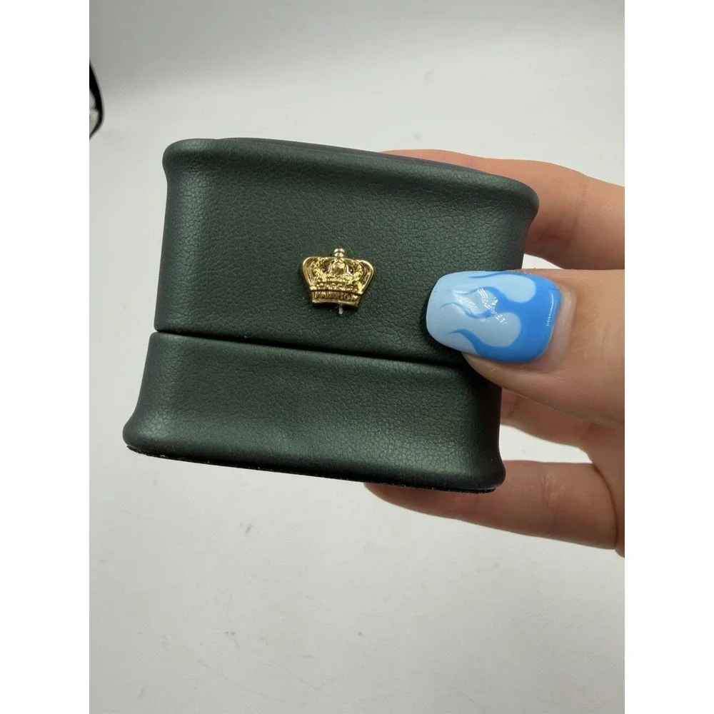 Dark Green Faux Leather Ring Box Crown Design Square Padded Lined Jewelry Case